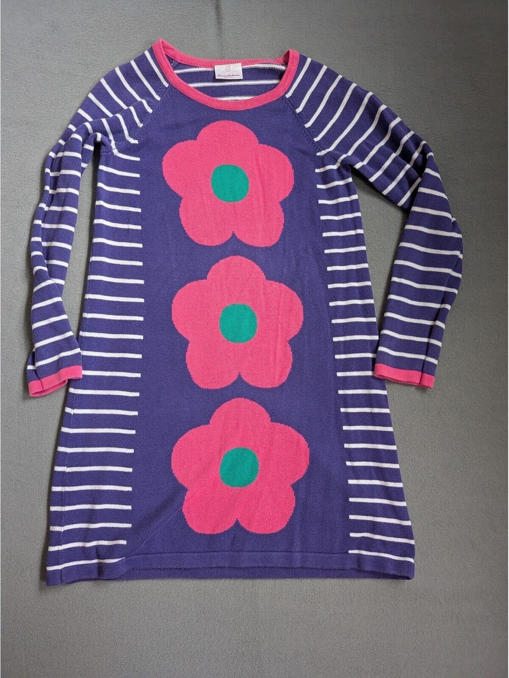 Hanna Andersson Sweater Dress Girls 10 Purple Floral Stripe Long Sleeve Graphic